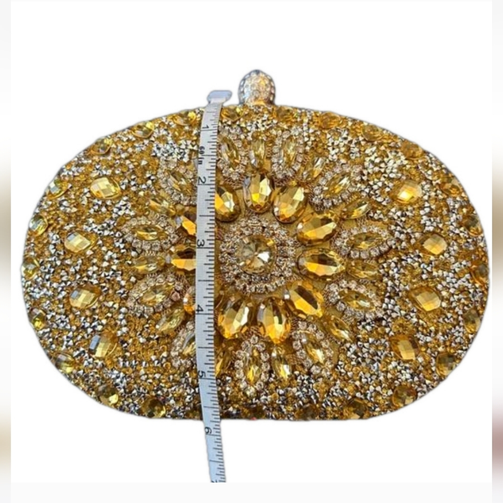 NEW RAMLA Gold Rhinestone Luxury Prom Wedding Gala Handle & Chain Clutch Purse - Picture 4 of 6